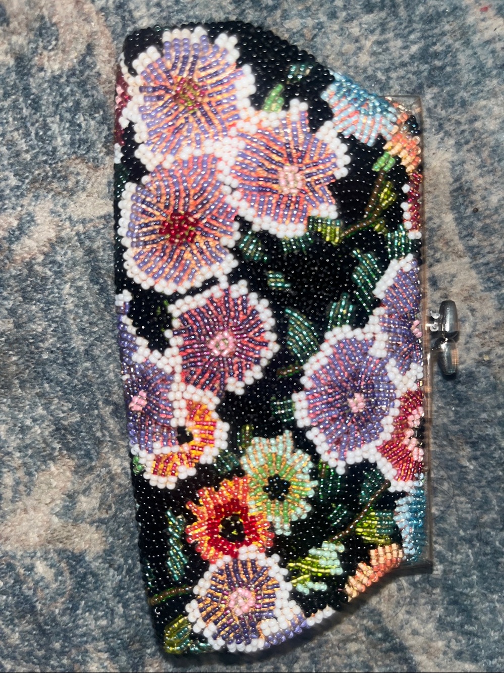 Source Unknown Black Beaded Floral Evening Clutch